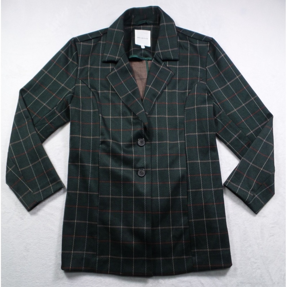 Avec Les Filles Jacket Womens Size Medium Green Plaid Two Button Blazer Pockets